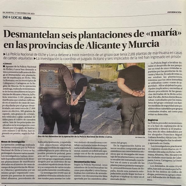 Desmantelan seis plantaciones de "maría" en las provincias de Alicante y Murcia